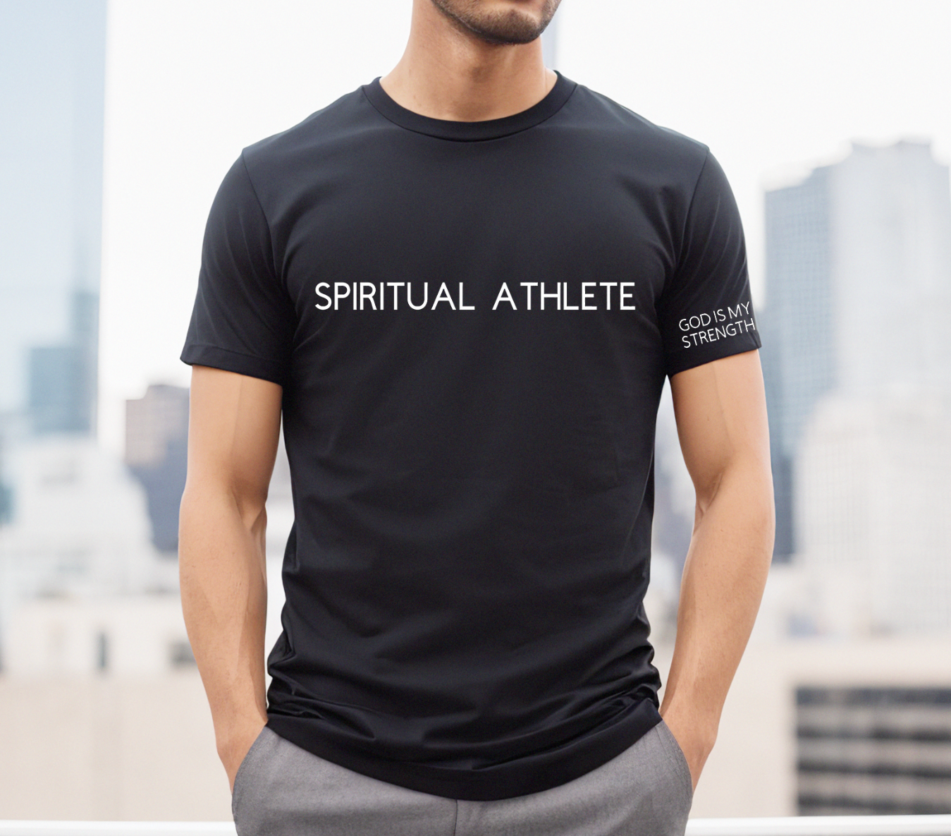 SPIRITUAL ATHLETE GOD IS MY STRENGTH ROUND NECK T SHIRT