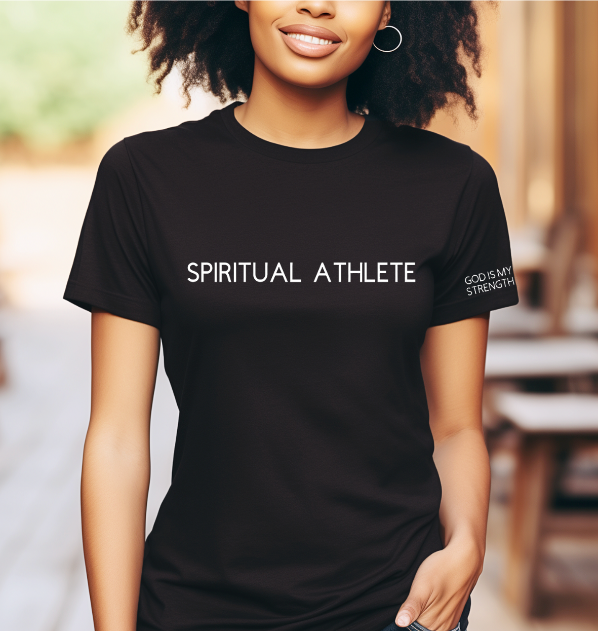 SPIRITUAL ATHLETE GOD IS MY STRENGTH ROUND NECK T SHIRT