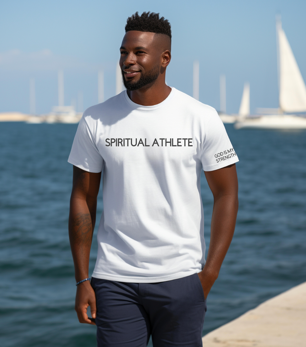 SPIRITUAL ATHLETE GOD IS MY STRENGTH ROUND NECK T SHIRT