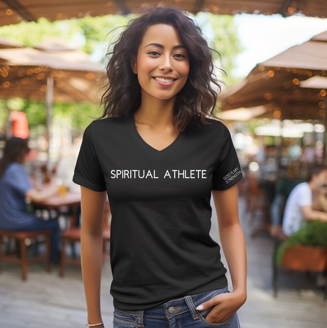 V NECK UNISEX SPIRITUAL ATHLETE GOD IS MY STRENGTH T SHIRT