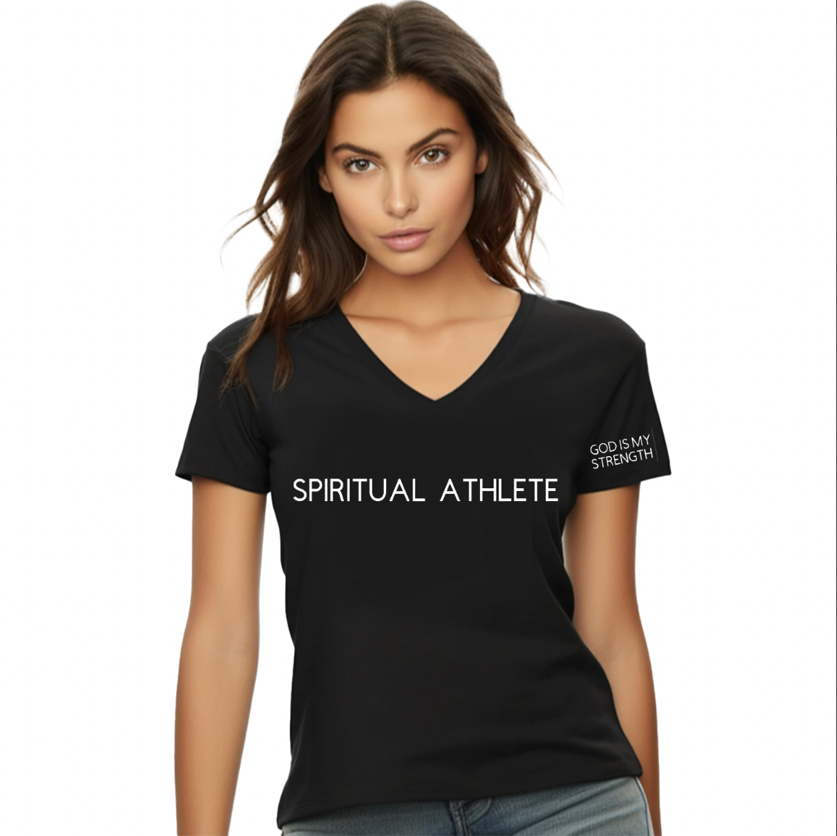 V-NECK UNISEX SPIRITUAL ATHLETE GOD IS MY STRENGTH T SHIRT