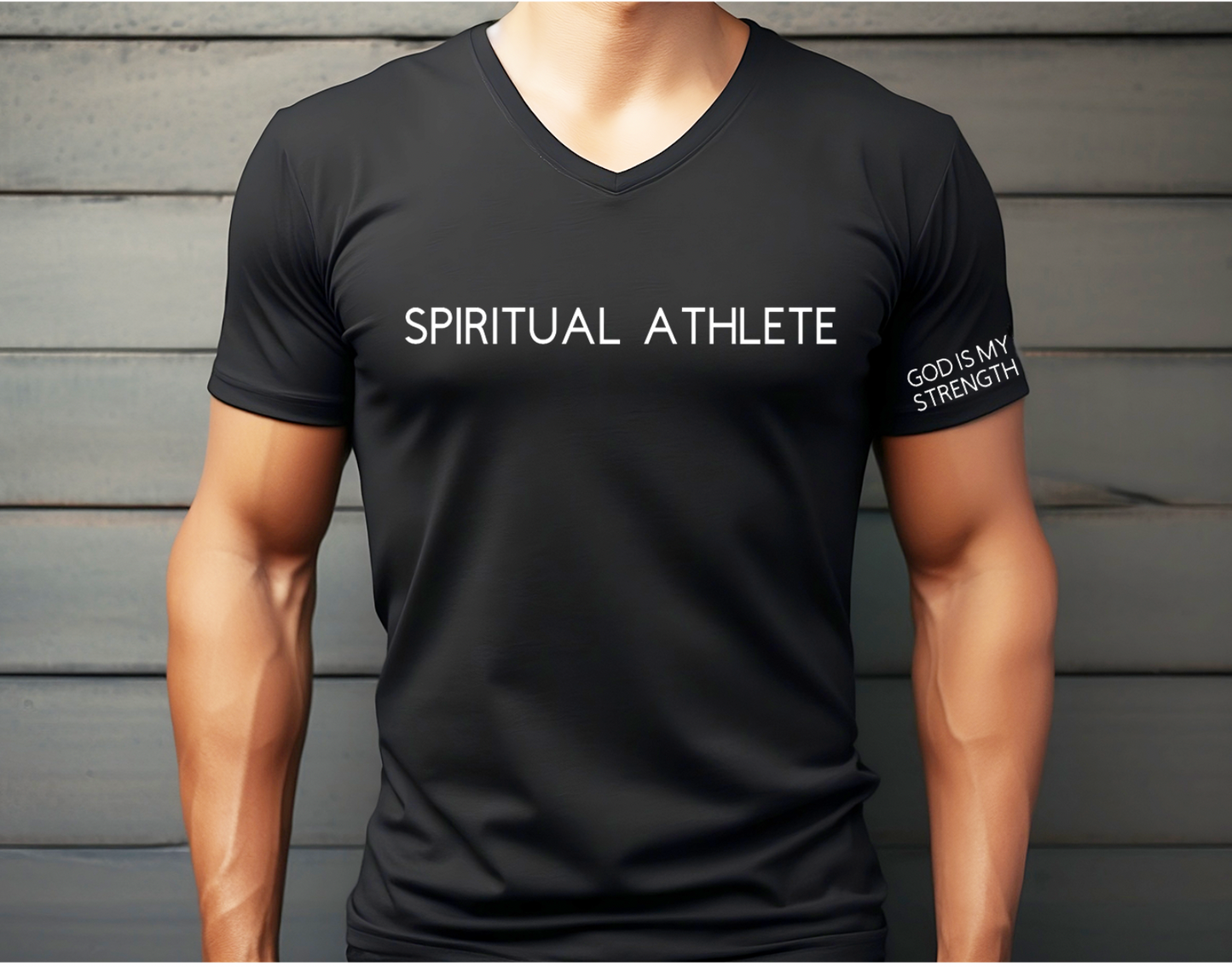 V NECK UNISEX SPIRITUAL ATHLETE GOD IS MY STRENGTH T SHIRT