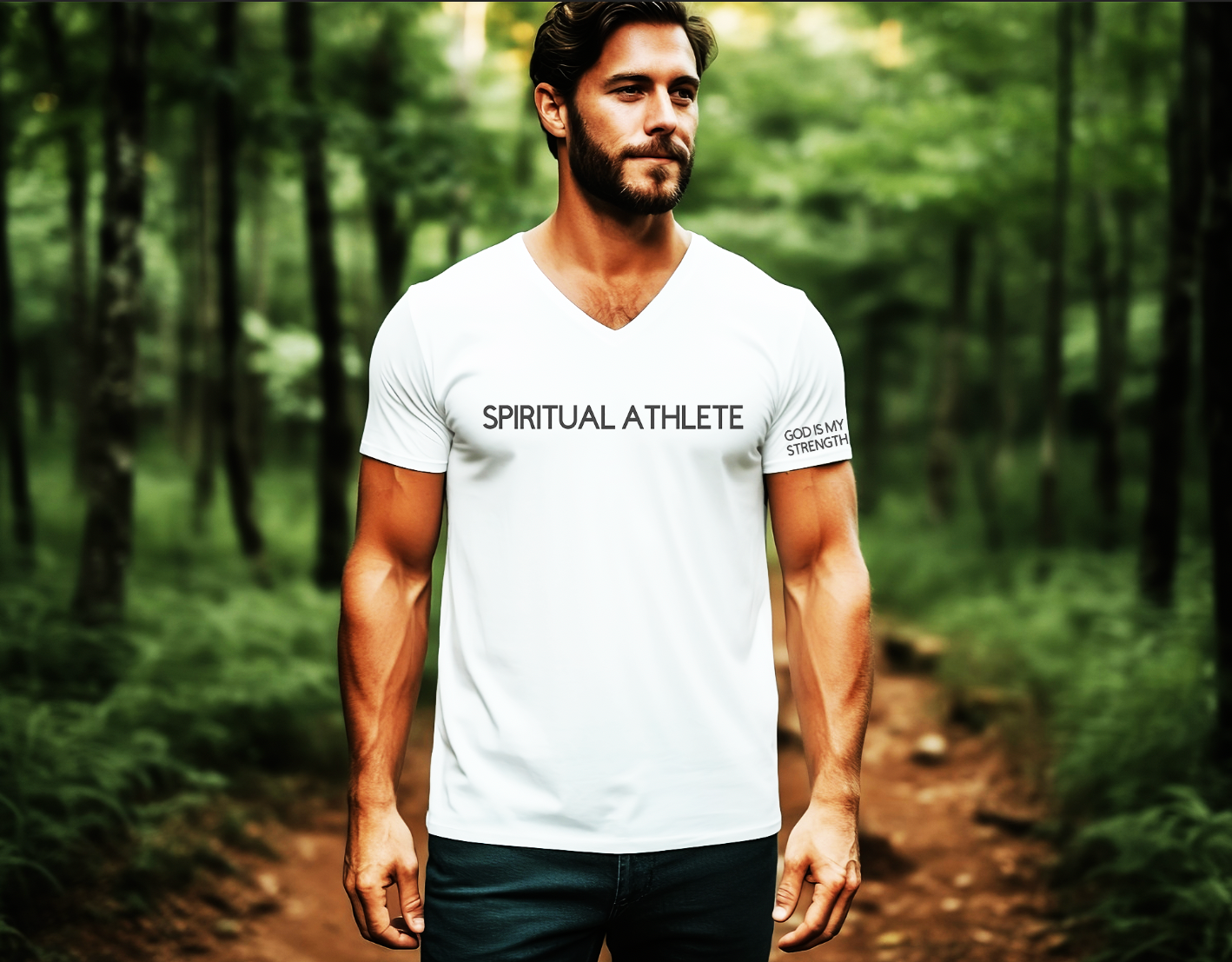 V NECK UNISEX SPIRITUAL ATHLETE GOD IS MY STRENGTH T SHIRT